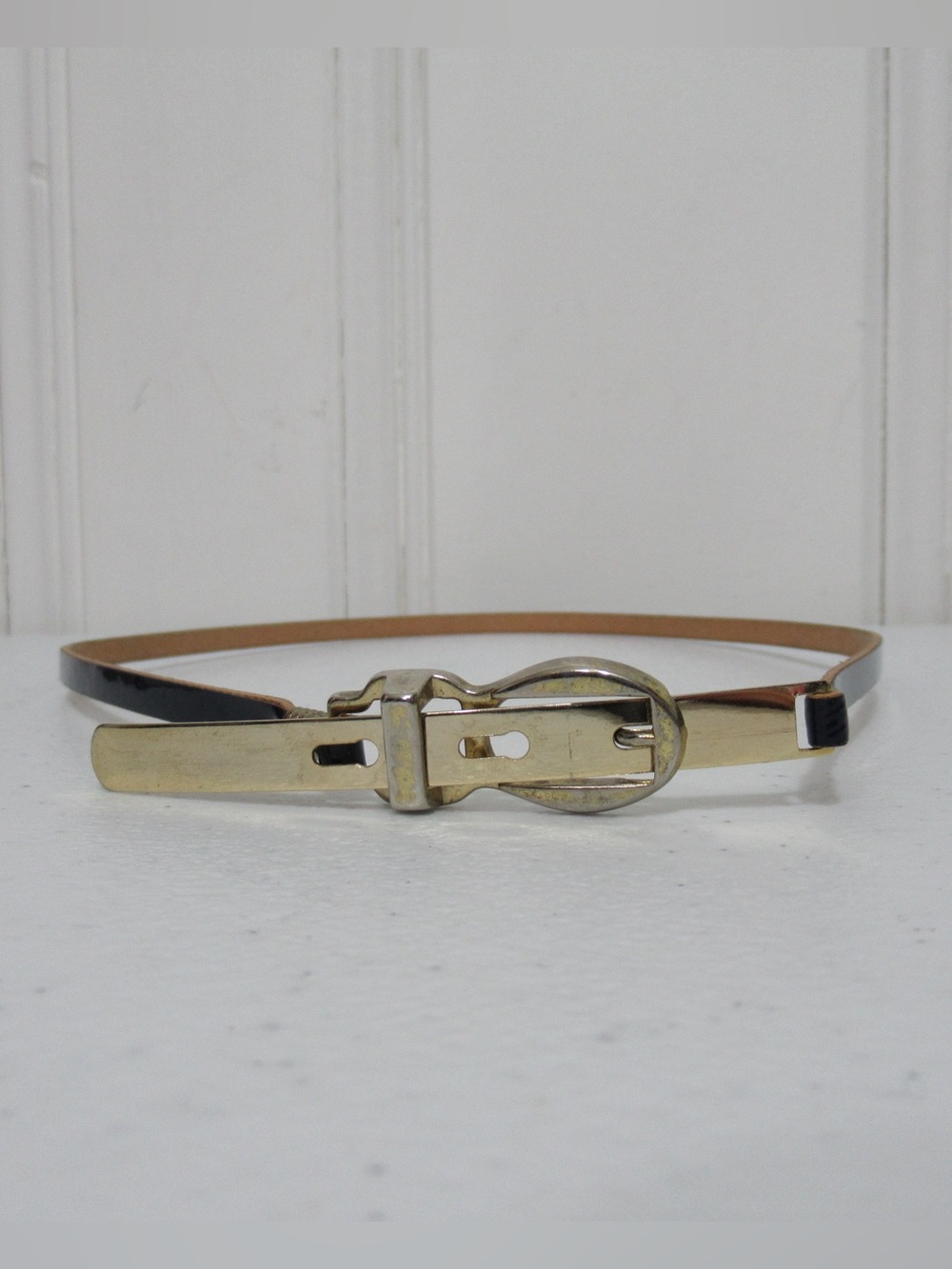 Vintage Navy and Gold Skinny Waist Belt